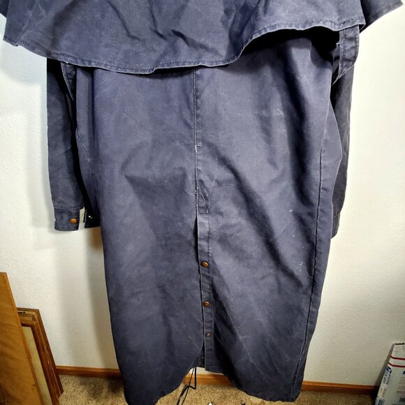 VTG Oilskin Full-Length Duster Coat With Cape Medium 100% Cotton Made In USA - Picture 11 of 16